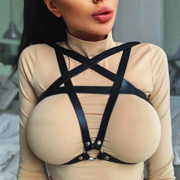 2025 Senaste Modell Gotisk BDSM Läder Sele BH Bur Underkläder Sexig Kropps Bondage Remmar Kvinnor Topp