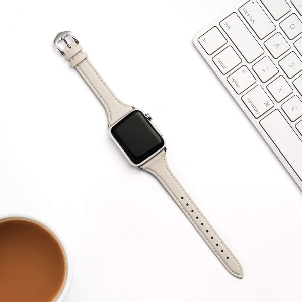 Läderband kompatibelt med Apple Watch Band 38mm 40mm IvoryWhite/Silver 42mm 44mm 45mm 49mm