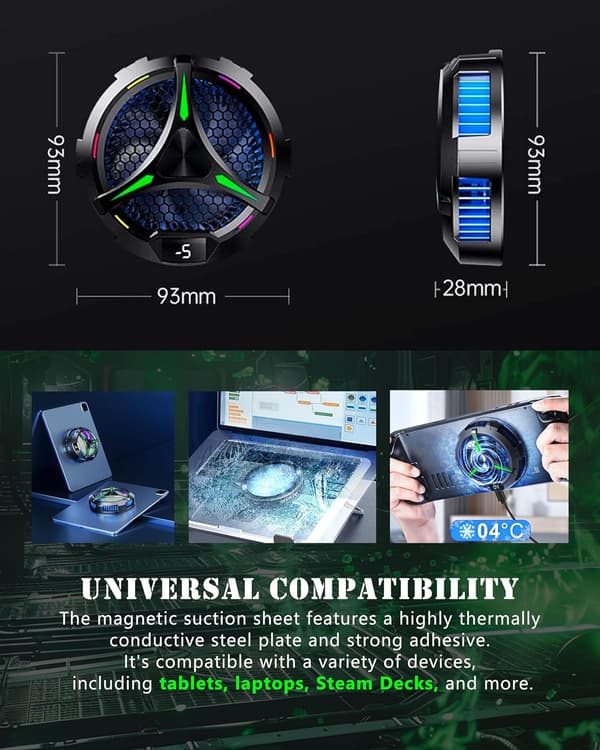 2025 Seneste Model Magnetisk Køler til iPad, Tablet Køler til ipad/Surface pro/Samsung Tab, Universal Radiator med Temperaturdisplay til