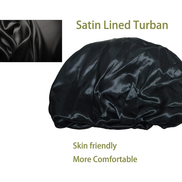 Halo Turban för Män - Satinfodrad Durag-For-Men Elastisk Black+gray