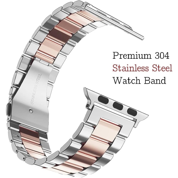 Kompatibel med Apple Watch-armband och fodral Silver+Rosegold 42/44/45mm