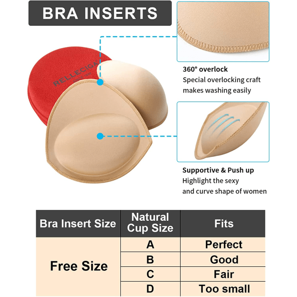 Kvinnors Push Up BH-insatser Bröstförstärkarkupor Avtagbar Nude
