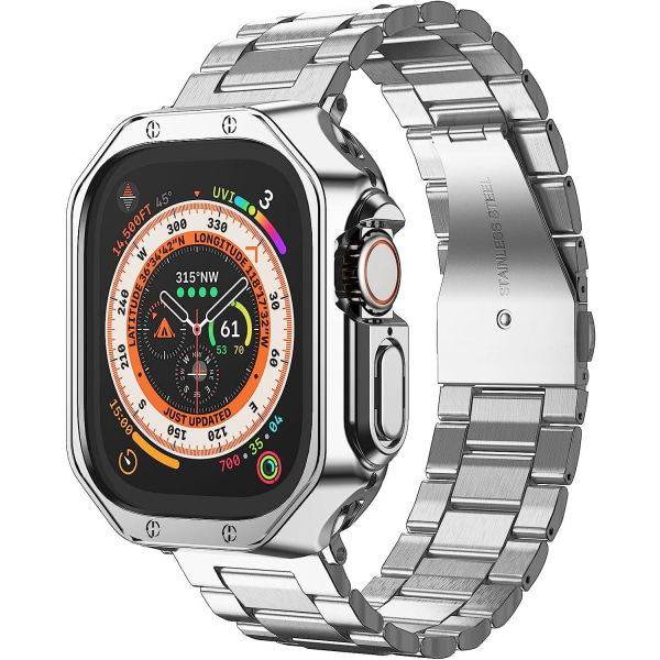 Kompatibel med Apple Watch Band och case Silver 49mm
