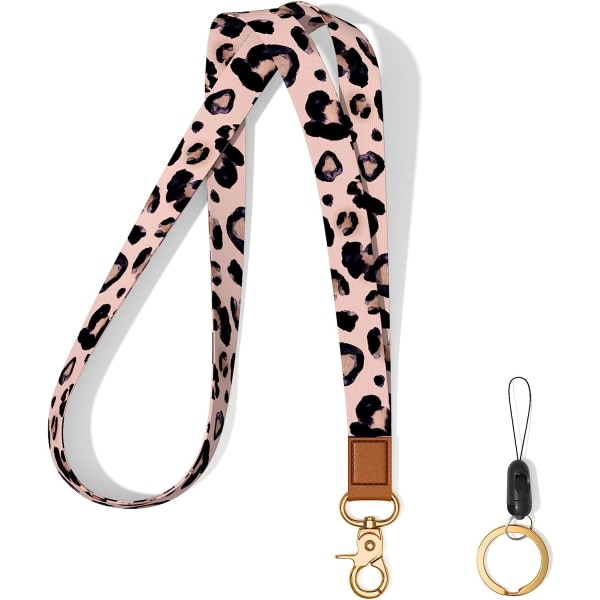 Neck Lanyard Nyckelring, Lång Lanyard Strap Nyckelring Hållare Pink Leopard