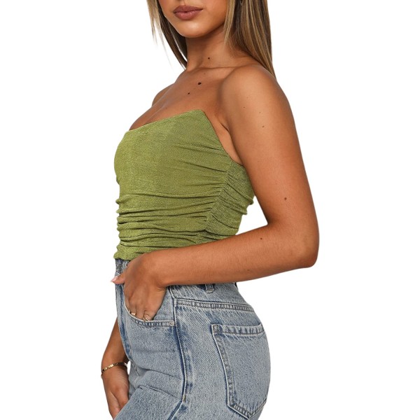 Kvinnors axelbandslös push up korsett crop top bandeau Lightgreen L