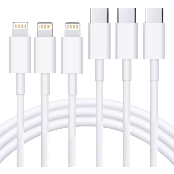 USB-C till Lightning-kabel 3-pack 3 fot [MFi-certifierad] iPhone