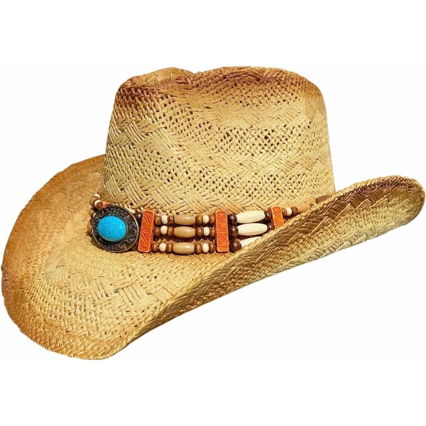 Western Outback Cowboyhatt Herr Dam Stil Halm Filt Beige/Blue Gemstone