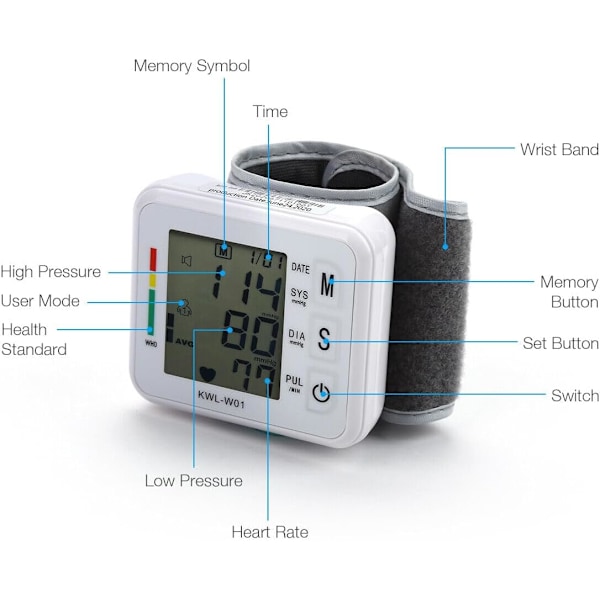 2025 Senaste Modell Handledsblodtrycksmätare, Exakt Automatisk Blodtrycksmätare med Justerbar Manschett & LCD-Display Enkel och Exakt
