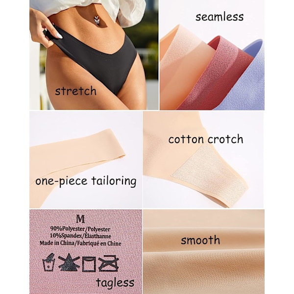 Sömlösa T-backs för Kvinnor Osynliga Underkläder V-Midja Stretch Thongs-12a XS-S