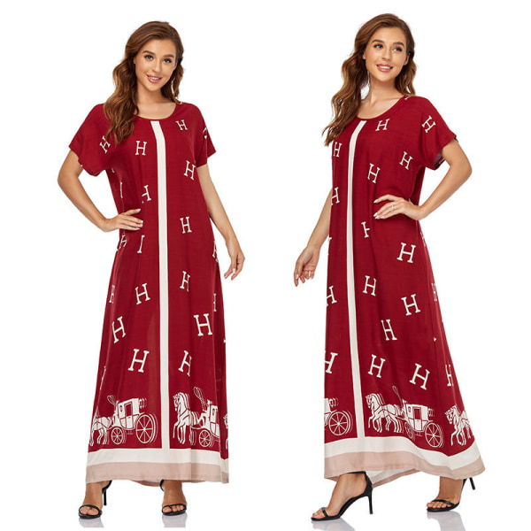 Röd muslimsk klänning med lös printed red 2XL