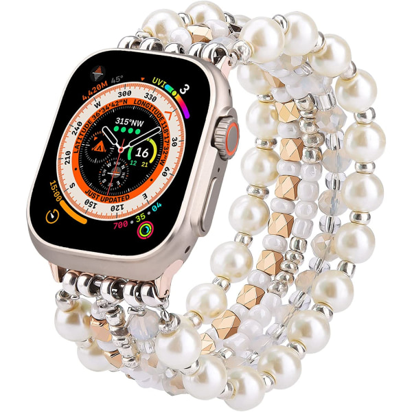 Pärlarmband kompatibelt för Apple Watch Ultra Band 49mm Pearl Gold 49mm