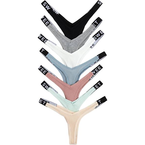 2025 Senaste Modell Dam 7-pack G-string Trosor Cheeky Låg Midja Bokstavstryck Tejp Underkläder Paket Trosor Kalsonger Flerfärgade Medium