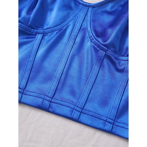 Kvinnors ärmlös kedja spaghetti rem fläck camisole crop Blue S