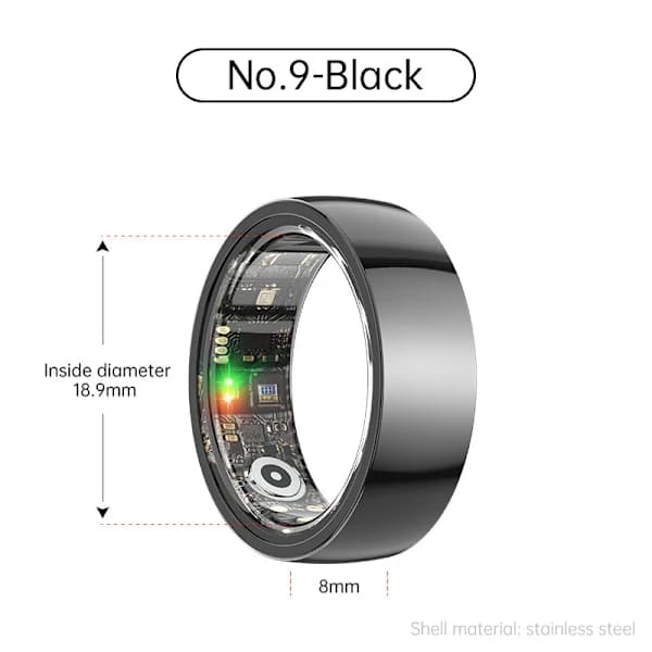 Smart Ring R1000 – Søvnmonitor, Bluetooth 5.0, Blodoksygenmonitor Svart Svart 9
