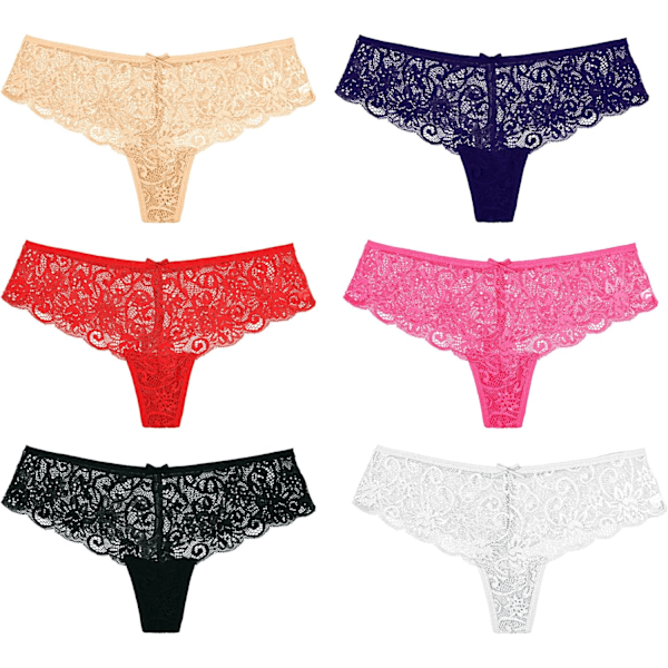 2025 Senaste Modell Dam Trosor i Spets, 6-pack, T-rygg Låg Midja Transparent 6-pack Basics Medium