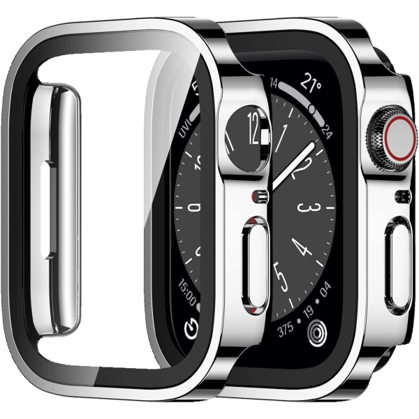 2-pack fodral kompatibelt med Apple Watch Series 8 Silver/Clear 45mm