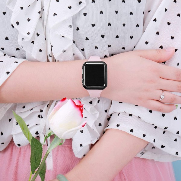 3-pack kompatibel med Apple Watch case 42 mm, hel skyddsskärm Black/Rose Gold/Clear 42mm