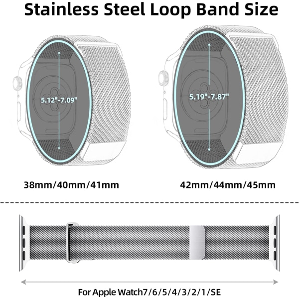 Metall magnetband kompatibelt med Apple Watch 38mm 40mm Silver 38mm/40mm/41mm