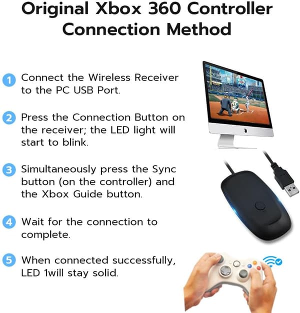 2025 Seneste Model Trådløs USB 2.0 Gaming Receiver Adapter til Microsoft Xbox 360 Desktop PC Laptop Gaming - Sort Sort