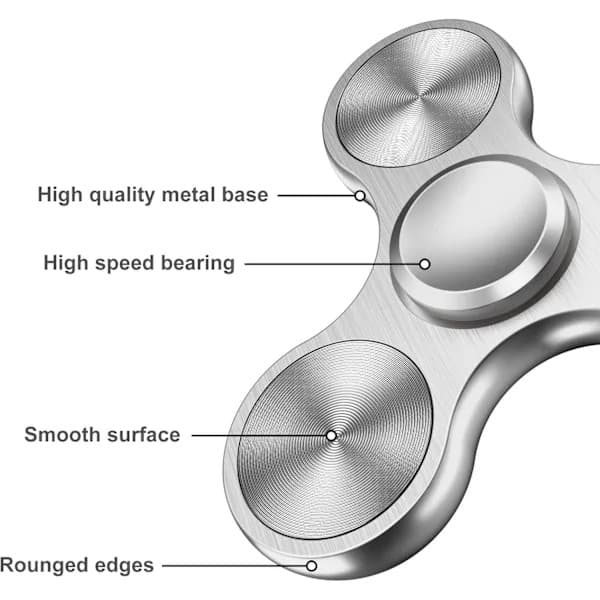 Fidget spinner i rustfritt stål - Spinnetid 4-10 minutter - Egnet for ADHD-pasienter i alle aldre (sølv)