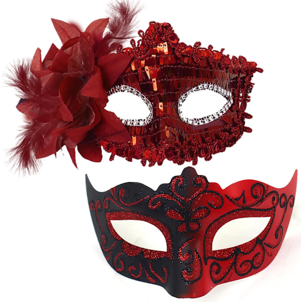 2025 Senaste Modell Maskeradmask för Kvinnor Par Maskeradmask för Män Glänsande Venetiansk Mask Halloweenmask för Fest Bal Röd