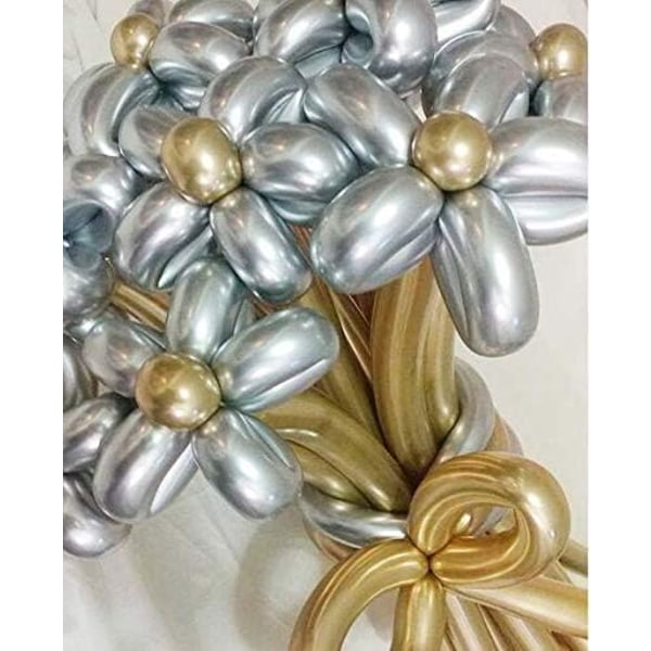 100-pack Magic Long Chrome Latexballonger - Vridbara Metalliska Ballonger