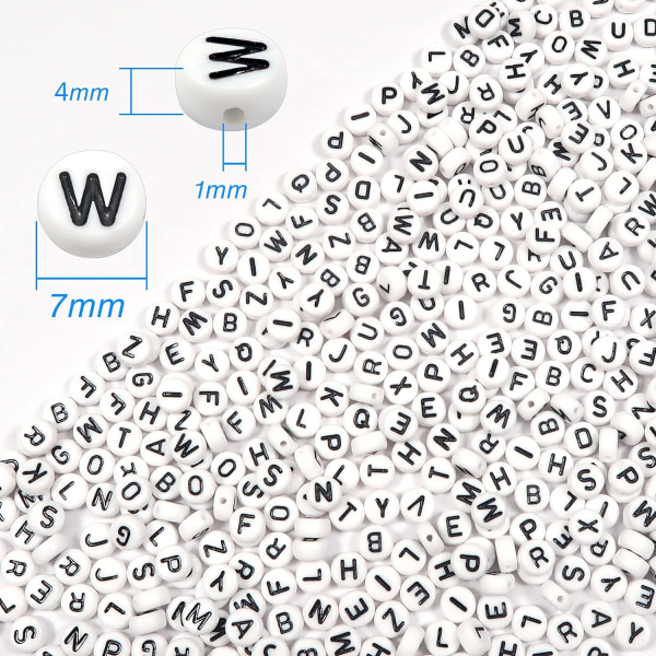 1000 st Runda Bokstavspärlor, Vita Akryl Alfabetiska Pärlor