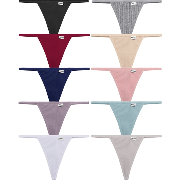 10-pack G-string T-backs för kvinnor, bomullsunderkläder, stretch Thongs-10pack M