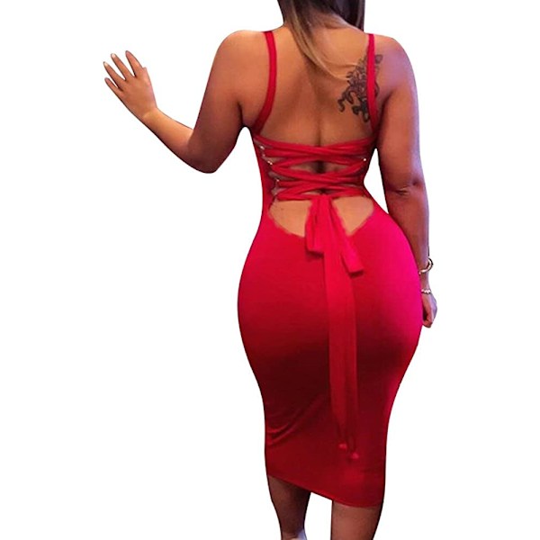 2025 Senaste Modell Dam Sexig Snörning Rygglös Bodycon Midi Party Klubbklänning
