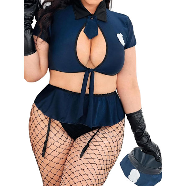 2025 Senaste Modellen Dam Plus Size Polisdräkt Set Poliskonstapel Uniform Underkläder Cosplay Outfits Blå 4X-Large