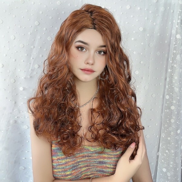 Peruk kvinnors kemiska fiber lockigt hår konstgjord hårbotten