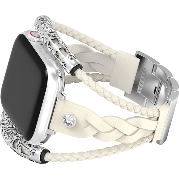 Armband som väver läderband som är kompatibla med Apple Watch A-Starlight 49mm/45mm/44mm/42mm