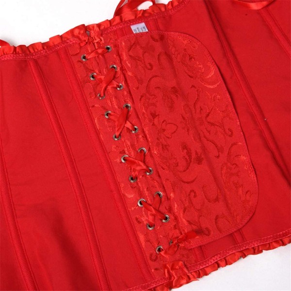 Plus size korsett, blommig plisserad trim för kvinnor, överbyst midja Red M