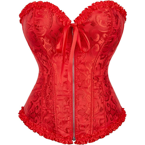 Kvinnors snörda benade överbyst korsett Bustier Lingerie Red S