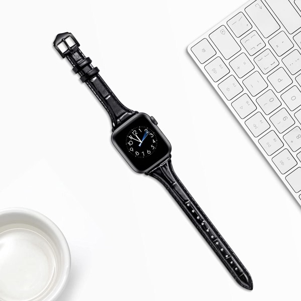 Läderband Kompatibla med Apple Watch Band 38mm 40mm Cro-Black/Black 38mm 40mm 41mm