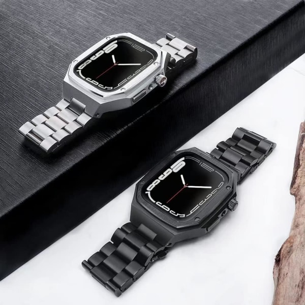 Strap+ Case för Apple Watch Band 45mm 44mm Metall Metal Silver 44MM