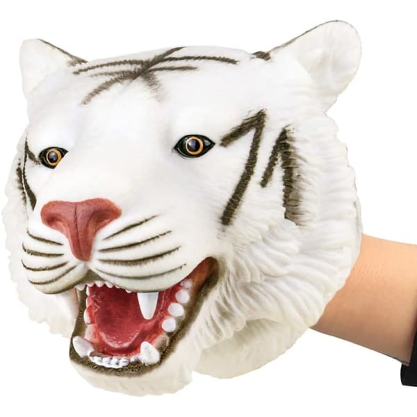 Mjuk gummi vit tiger handdocka realistisk