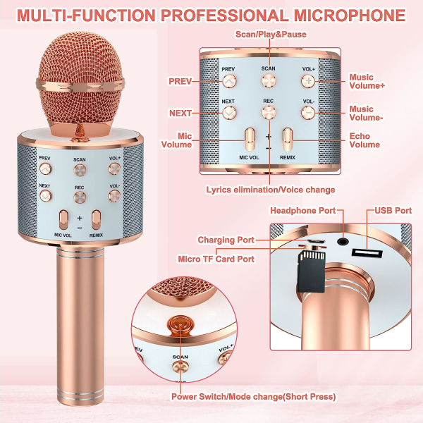 Karaokemikrofon för barn, handhållen Bluetooth mikrofon