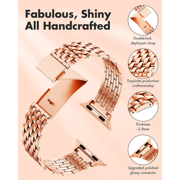 för Apple Watch Band 38mm 40mm 41mm 42mm 44mm 45mm Series Shiny Rose Gold 41mm 40mm 38mm