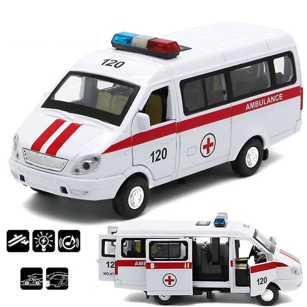 Ambulans vagn bil lastbil Pull Back modell med led ljud Barn leksak metall modell