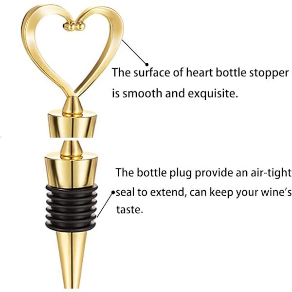 Hjärtformade vinflaskkorkar i guld för gäster