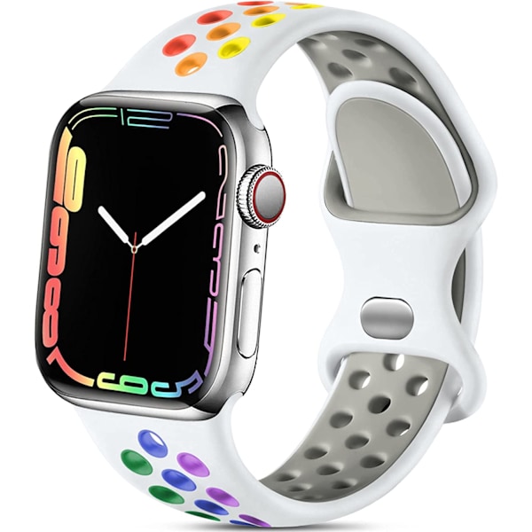 Kompatibel med Apple Watch-band 44 mm, 45 mm, 42 mm, 49 mm White/Rainbow 42mm/44mm/45mm/49mm M/L