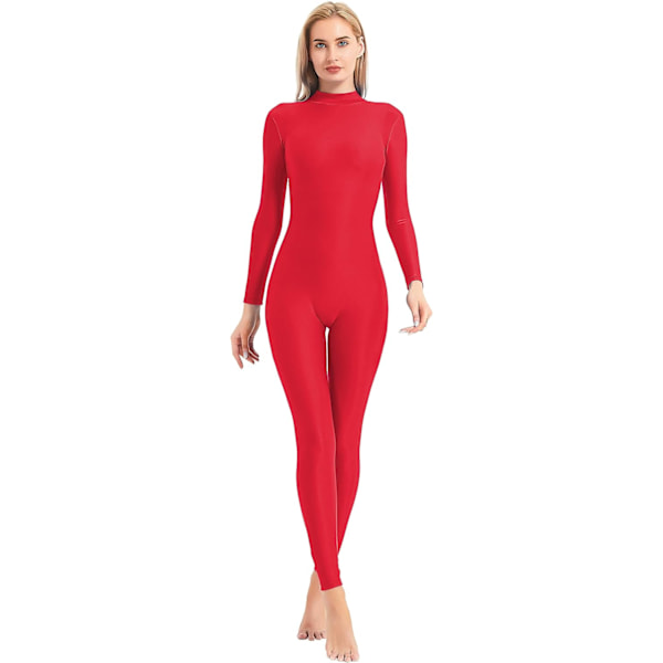 2025 Senaste Modell Vuxen Höghalsad Dragkedja Heldräkt Unitard Helkropps Leotard Bodycon Jumpsuit för Kvinnor Röd Medium