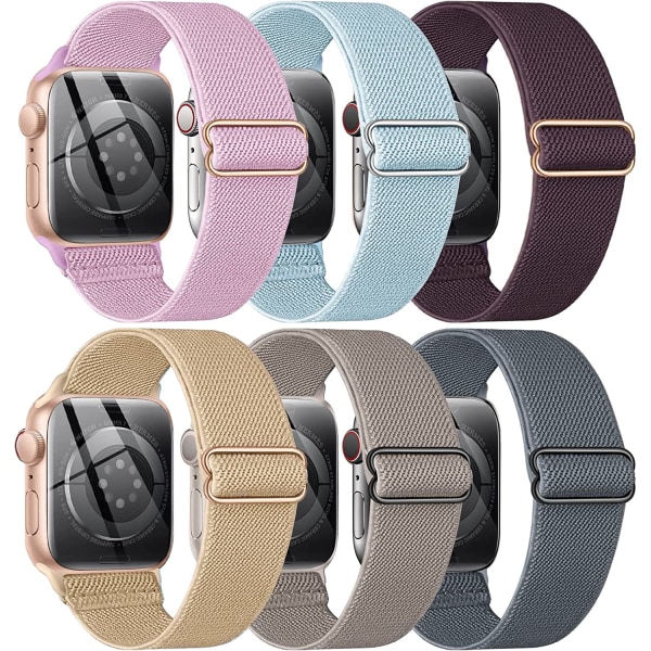 6-pack stretchiga nylon solo-loop för Apple Watch-armband 6pcs 3 41mm/40mm/38mm