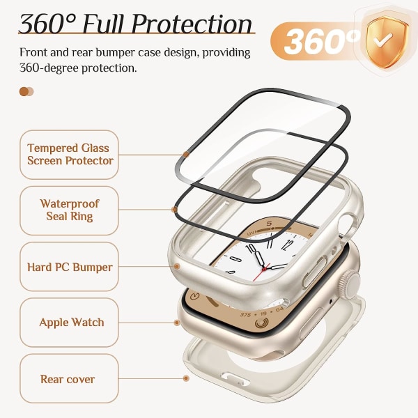 2-pack vattentätt Apple Watch case för Series 8 Clear+Starlight (Matte) 41mm