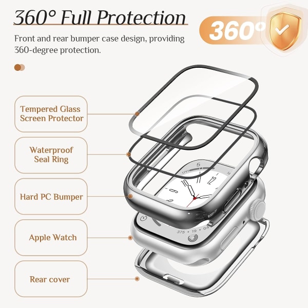 2-pack vattentätt Apple Watch case för Series 8 Silver+Rose Gold 41mm