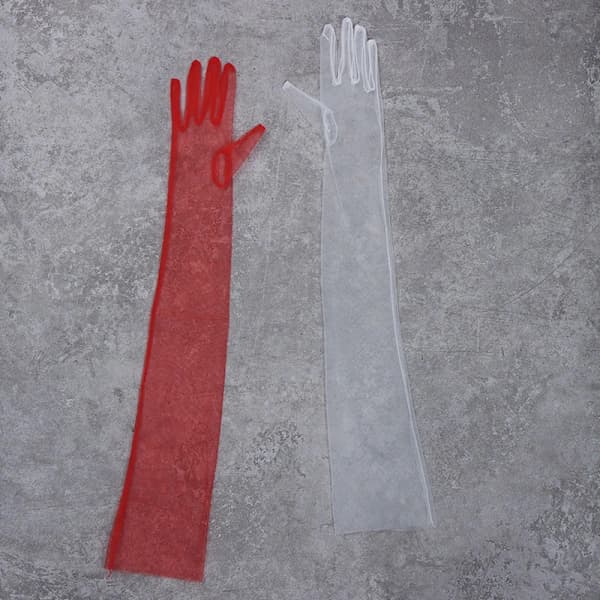 70 cm tynde tylhandsker med albuelængde - Pho Sort