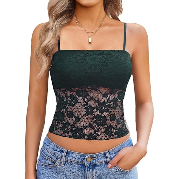 Spetslinne för Kvinnor Sexig Tank Top Utgång Y2K Mode Topp Spets Crop Tops Sommar Trendiga Toppar Armégrön Medium