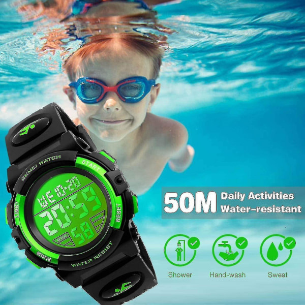 Digital watch för barn för pojkar, flickor, pojke Vattentät Casual Electronic Analog Quartz 7 Colorful LED Watch