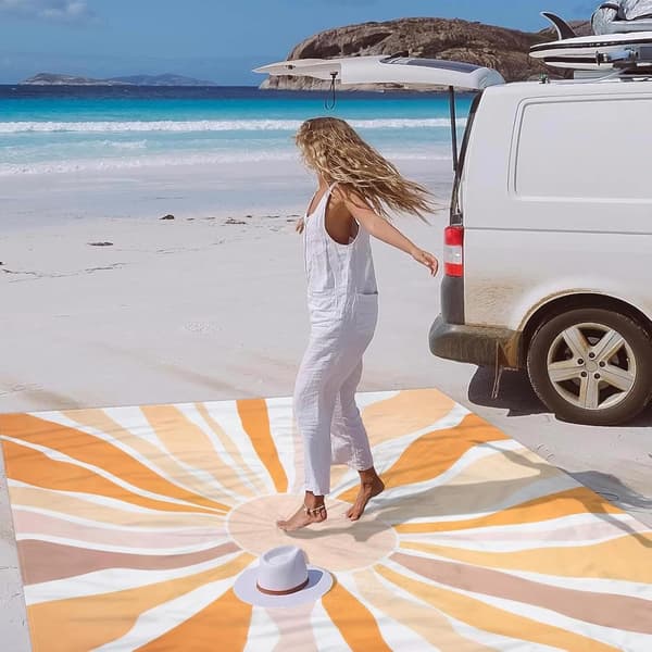 Strandfilt - Extra stor solig utomhuspicknickfiltset
